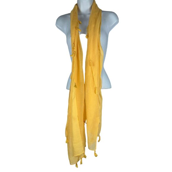 Women's Lightweight Wide Scarf with Tassels Yellow - Picture 3 of 4